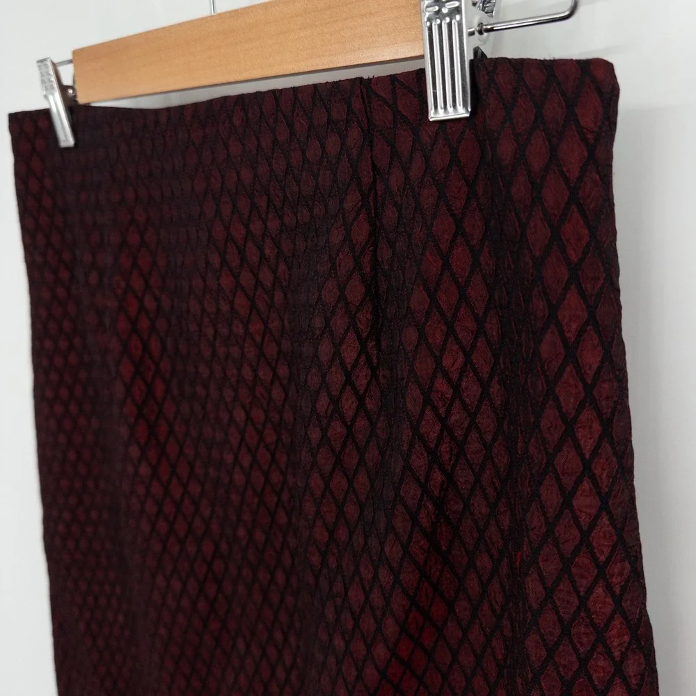 Vintage Burgundy Pencil Skirt Women 12P Diamond Lattice Whimsigoth Dark Romantic